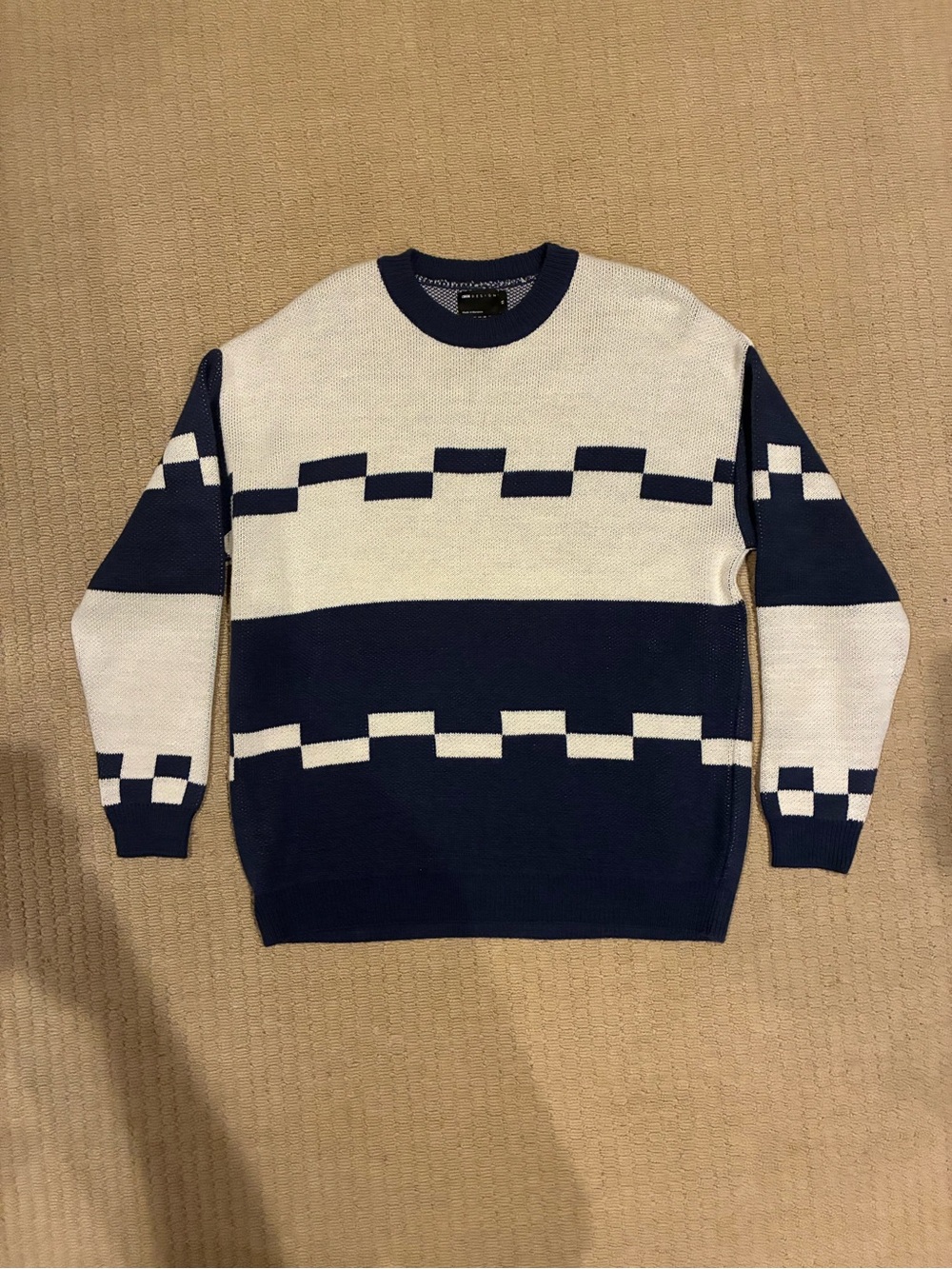 Asos design blue and white pattern wool sweater